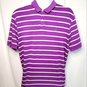 𝅺polo Ralph Lauren Purple White Striped Short Sleeve Men's V Neck Button Up Polo